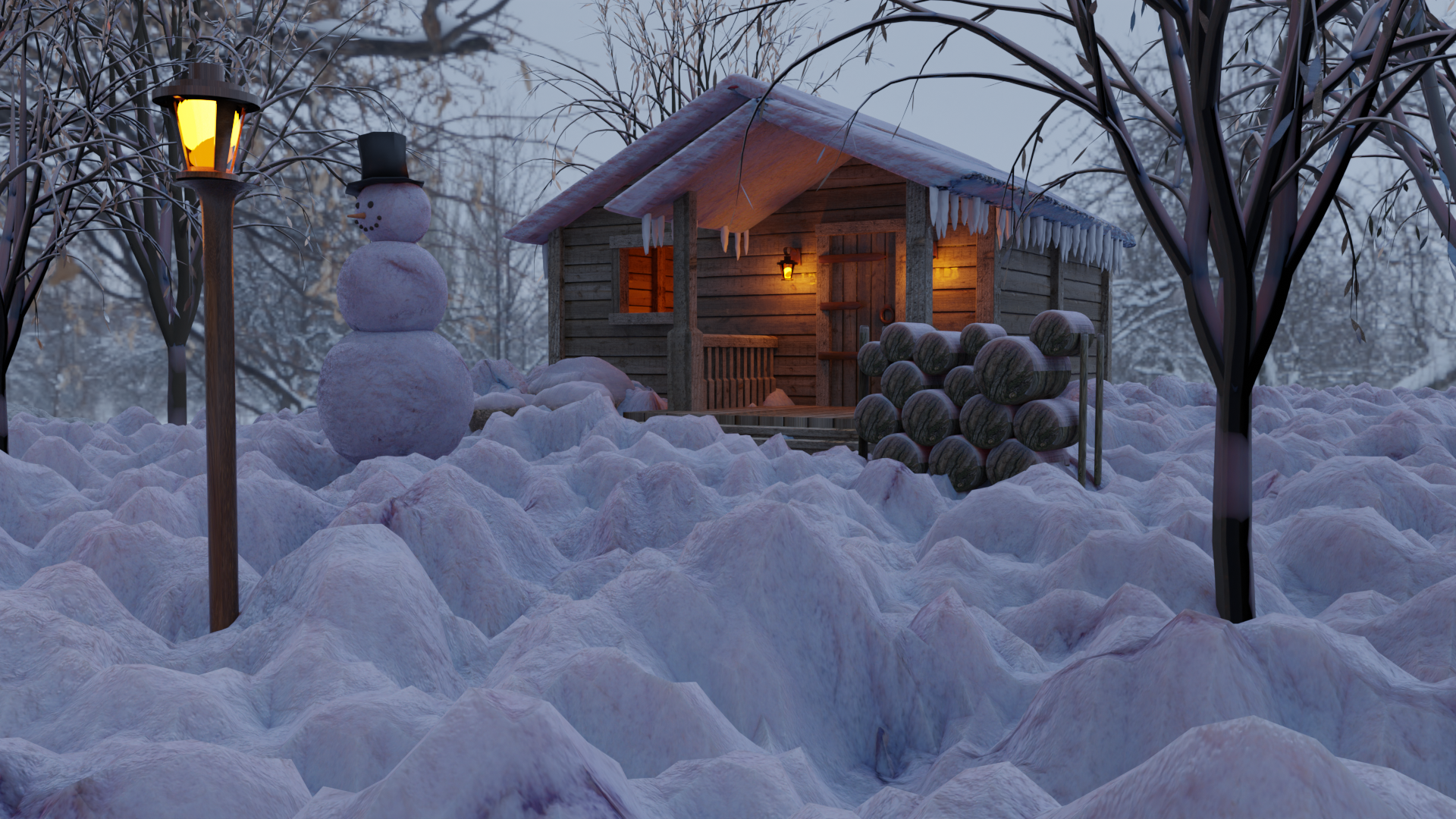 Scène 3D - Nuit au chalet